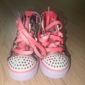 Kids Pink Glitter High-Top sketchers Sneakers